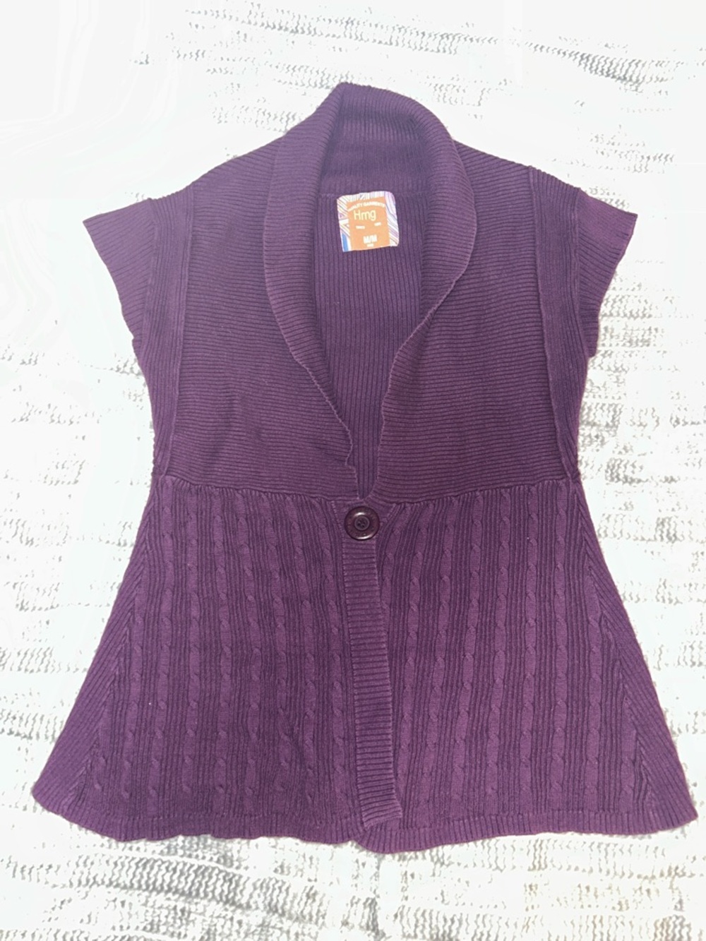 Purple Cable-Knit Shawl Collar Women's Cardigan